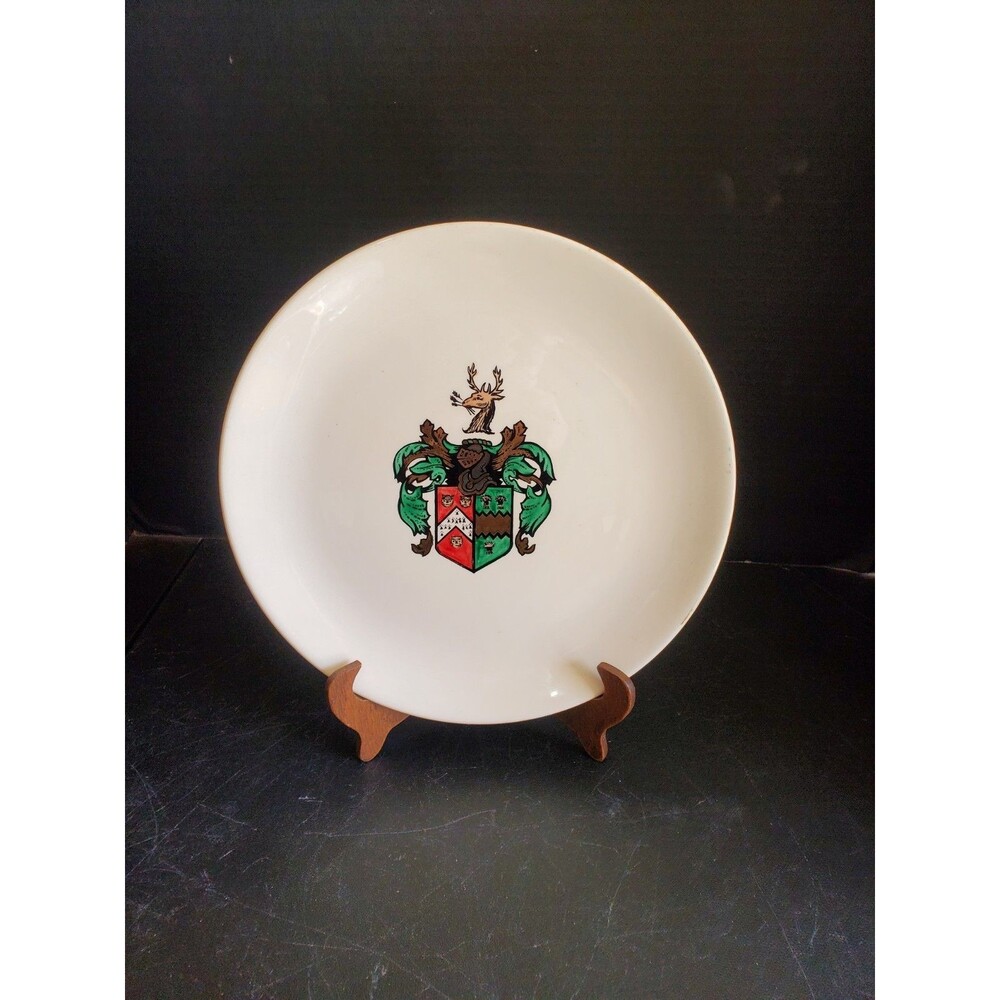 Steubenville Pottery Dinner Plate Commemorative Stag & Coat Of Arms Rare Vtg